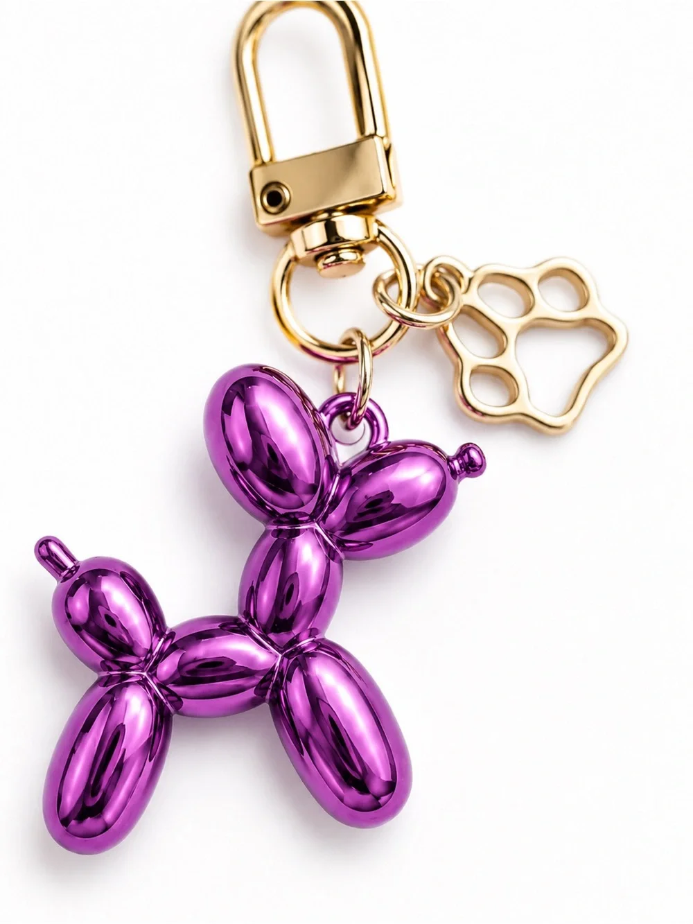 Kawaii Purple Balloon Dog Keychain Bag Charm Gold Paw Charm Cute Gift NWT